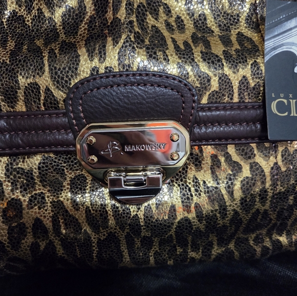Vintage B Makowsky Metallic Leopard East West Flap Tote - Picture 3 of 8
